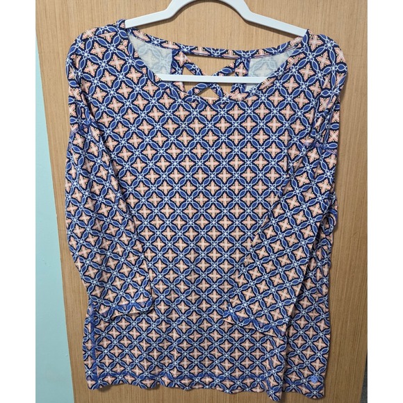 Talbots Tops - T by Talbots Size L Geometric Print Long Sleeve Knit Top Cutout Back Womens